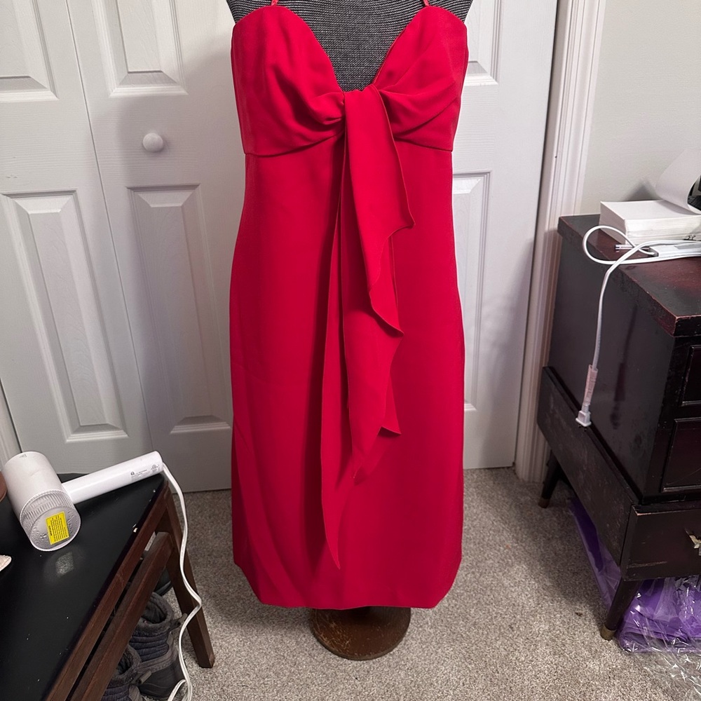 BCBGMaxAzria Strapless Red Dress with Bow Detail
